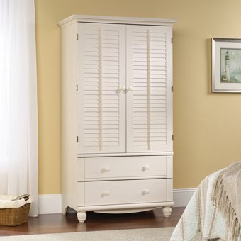 Sauder Harbor View Armoire in Antiqued White On Sale