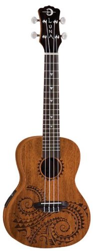 Luna UKE TEC MAH Ukulele Tattoo with Preamp (Concert)