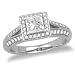 14k White Gold Split-Bale Princess-Cut Diamond Engagement Ring w/ Pave Diamonds (1/3 ct center, .64 cttw, G-H Color, I1 Clarity)