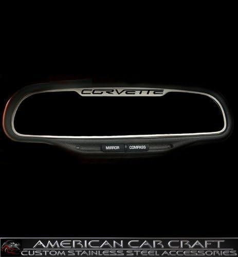 Corvette Rearview Mirror Trim Stainless Steel : C6,Z06,ZR1,Grand Sport - Corvette Script-Auto Dim Mirror