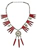 Vintage Jewelry Red Coral Beads Spike German Silver Carving Coin Pendant Statement Choker Necklace