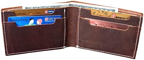 FAIRCRAFT Men's Premium Brown Full-Grain Italian Leather Bifold Wallet -Hunter Oil