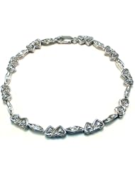 .20 ctw Diamond Double Heart Link Bracelet .925 Sterling Silver 7 inches
