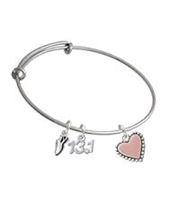 Jewelry: Pink Enamel Heart with Beaded Border Running Shoe and 13.1 Expandable Bangle Bracelet - Delight & Co