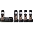 Panasonic KX-TG4745B DECT 6.0 Cordless Phone with Answering System, Black, 5 Handsets