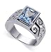 Sterling Silver 10mm Emerald Light Blue Topaz Gemstone Band Ring Size 9