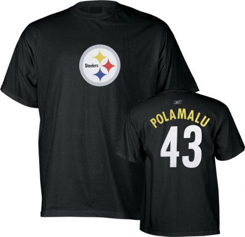 Reebok Pittsburgh Steelers Troy Polamalu Name & Number T-Shirt Medium