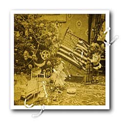 Girl and American Flag Vintage Christmas Antiqued tone – 10×10 Iron On Heat Transfer For White Material