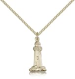 Genuine IceCarats Designer Jewelry Gift Gold Filled Lighthouse Pendant 3/4 X 3/8 Inch With 18 Inch Gold Filled Lite Curb Chain. Made In Usa.