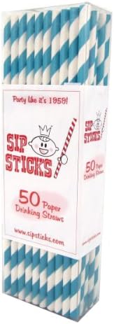 SipSticks Paper Drinking Straws Biodegradable 50 Pack - Aqua Blue Stripe
