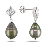 Silver 9-9.5mm Tahitian Pearl & CZ Earrings