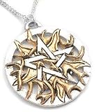 Silver-Tone and Gold-Plated Pewter Magical Fire Pentagram of Flame Pendant Necklace