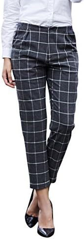 Veri Gude Women Plaid Pants British Style (XS(2), Gray)