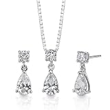 Inspired Elegance: Sterling Silver Celebrity Inspired Bridal Jewelry Teardrop Style Earring/Pendant Set with Pear-shape CZ Diamonds