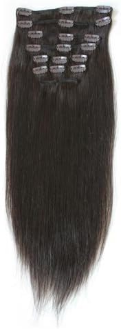 Doubleleafwig 14-26 Inches Remy Hair 100% Virgin Brazilian Human Hair Extensions Straight Clip in 70-100g 2# Dark Brown Full Head (26)