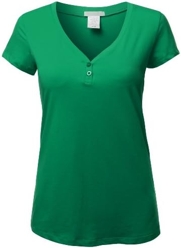 Doublju Plus Womens Basic Short Sleeve V-Neck Henley T-Shirt Plus Size