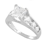 Sterling Silver Square Cut Ring with CZ Accents