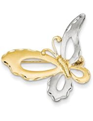 14k & Rhodium Diamond Cut Satin Butterfly Pin