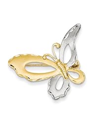14k & Rhodium Diamond Cut Satin Butterfly Pin