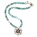 Faceted Natural Turquoise Gemstone and Sterling Silver Flower Necklace with Swarovski Crystals and Om (Aum) Charm, 20" Length with Decorative Flower Toggle, #7724