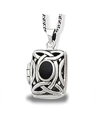 Sterling Silver Onyx and Marcasite Square Locket w/ 18 Chain under 3/4 inch x over 3/4 inch in Sterling Silver