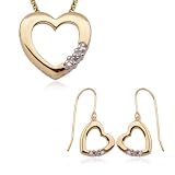 18k Yellow Gold Plated Sterling Silver Genuine Diamond Accent Wire Earrings and Pear Shape Pendant, 18