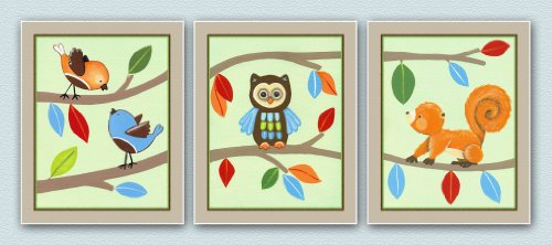 Set of Three Treetop Friends Prints