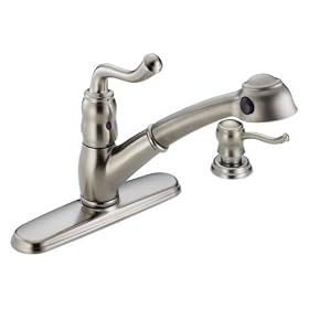 Delta 473-SSSD Saxony Single-Handle Kitchen Pullout Faucet with Soap Dispenser, Stainless by Delta Faucet
