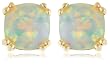 10k Yellow Gold, October Birthstone, Created Opal Earrings