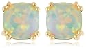 10k Yellow Gold, October Birthstone, Created Opal Earrings