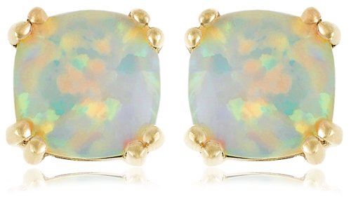 10k Yellow Gold, October Birthstone, Created Opal Earrings