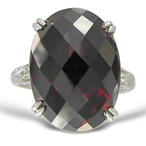 Sterling Silver Oval-Shaped 13x18mm Created Garnet Ring, Size 7