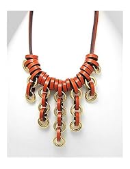 Orange Leather Necklace In White Base