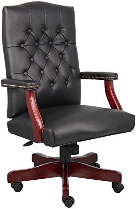 TimeOffice Mid-Back Traditional Tufted Leather Executive Office Chair, Black
