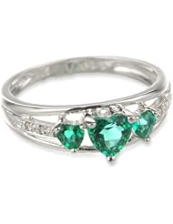 Sterling Silver Heart-Shape Created Emerald and Diamond (.018 cttw) Ring, Size 6