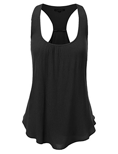 JJ Perfection Women's Texture Woven Chiffon Racerback Tank Top
