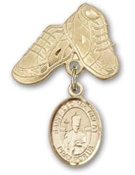 Gold Filled Baby Badge with St. Leo the Great Charm and Baby Boots Pin
