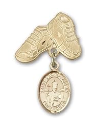 14K Gold Baby Badge with St. Leo the Great Charm and Baby Boots Pin