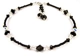 April Diamond Birthstone Crystal Beaded Anklets - Adjustable Swarovski Crystal Ankle Bracelets in Sterling Silver