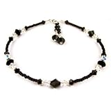 April Diamond Birthstone Crystal Beaded Anklets - Adjustable Swarovski Crystal Ankle Bracelets in Sterling Silver