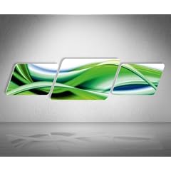 Kontur-Wandbild - Jack Dyrell Flowing Green - Format: 130x34cm - 3-teiliges Bild - Aufh�ngfertig ohne Bohren durch EASY FIX Klebe-System - Kunstdruck moderne, schwebende Optik, abstraktes Wandbild, dekoratives Design Element