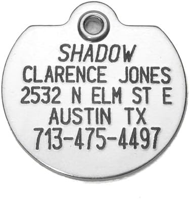 Round Shaped Dog Cat Pet ID Tag Custom Engraved Stainless Steel 3 Sizes to Choose From (Message Seller with Engraving Information)