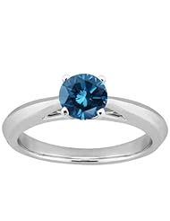 0.80 Ct Round Blue SI1/SI2 Diamond 18K White Gold Solitaire Ring