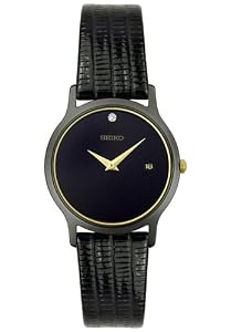 Seiko Men's SKP333 Dress Black Leather Strap Watch by Seiko