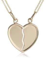 14k Yellow Gold Break Apart Heart Pendant Necklace Two Chains, 18"