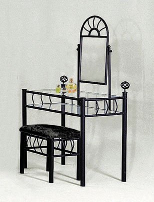Kitchen: Sunburst Design BLACK VANITY SET   Table, Mirror and Bench
