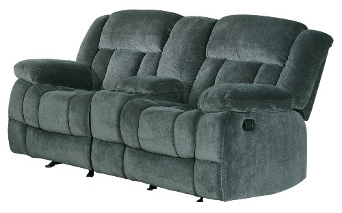Homelegance 9636CC-2 Laurelton Textured Plush Microfiber Dual Glider Recliner Love Seat with Console, Gray On Sale
