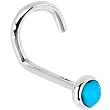 Solid 14KT White Gold 2mm Turquoise Left Nostril Screw - 20 Gauge