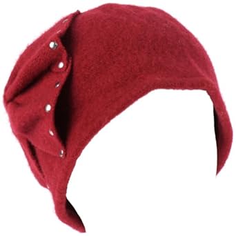 Wool Winter Cloche Crushable Foldable Bucket Big Large Ribbon Bow Church Hat Wine