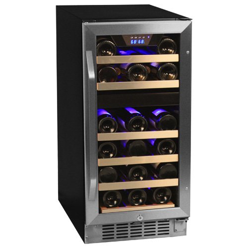 EdgeStar 26 Bottle Dual Zone Stainless Steel Built-In Wine Cooler - Black/Stainless Steel